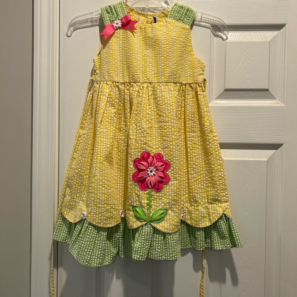 Rare Editions Yellow and Green Dress with Pink Flower